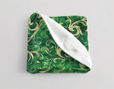 Lush Foliage Flourish A Dynamic Green and Gold Floral Velveteen Fleece Throw Blanket